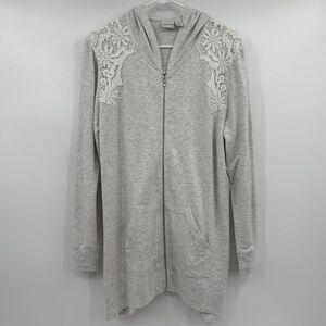 Zenergy Chicos Jacket Women Large Gray Full Zip Crochet Lounge Comfy Hoodie